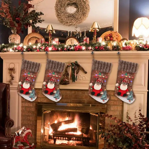 Christmas Stocking With Colorful Lights 18.11 Inches Cartoon Christmas Stocking Tree Ornaments Decoeative Stocking Pendants
