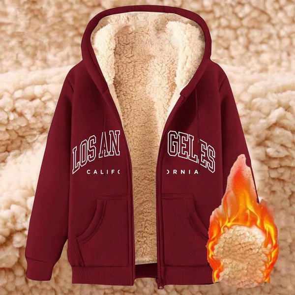 Women Solid Color Fleece Thickened Hoodies Large Size M-5XL Zip Up Warm Lined Thermal Sweatshirt Fall Winter Hooded With Pockets