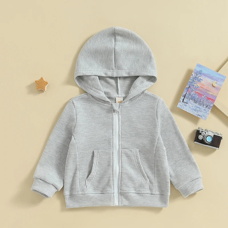 2023-07-11 Lioraitiin 12M-5Years Kids Hoodie Long Sleeve Hooded Zip-up Hoodie Solid Sweatshirt Jacket for Boys Girls