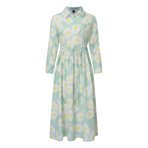 Women Korean Style Long Dresses Summer Half Sleeve Lace Up Shirt Dress Trendy A Line Ruffle Large Swing Dress Ropa De Mujer