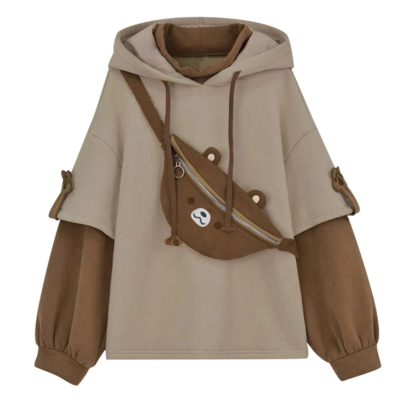 Bear Hoodie For Womens Autumn Casual Fashion Oversized Color Block Sweatshirt Unisex Long Sleeve Hooded Y2k Streetwear свитшот