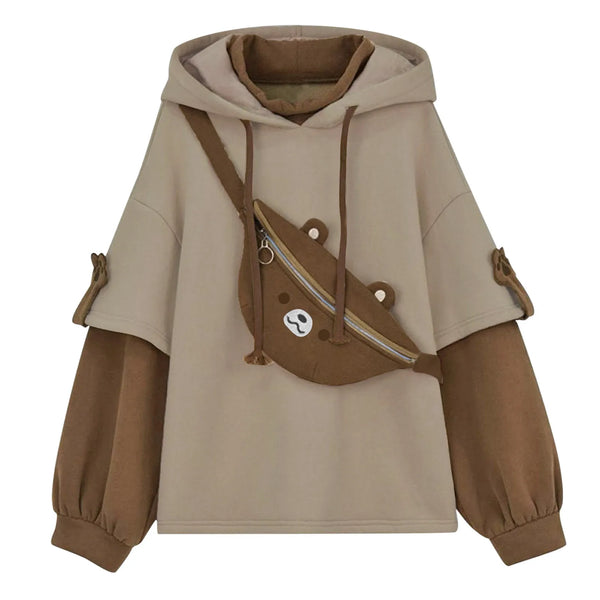 Bear Hoodie For Womens Autumn Casual Fashion Oversized Color Block Sweatshirt Unisex Long Sleeve Hooded Y2k Streetwear свитшот