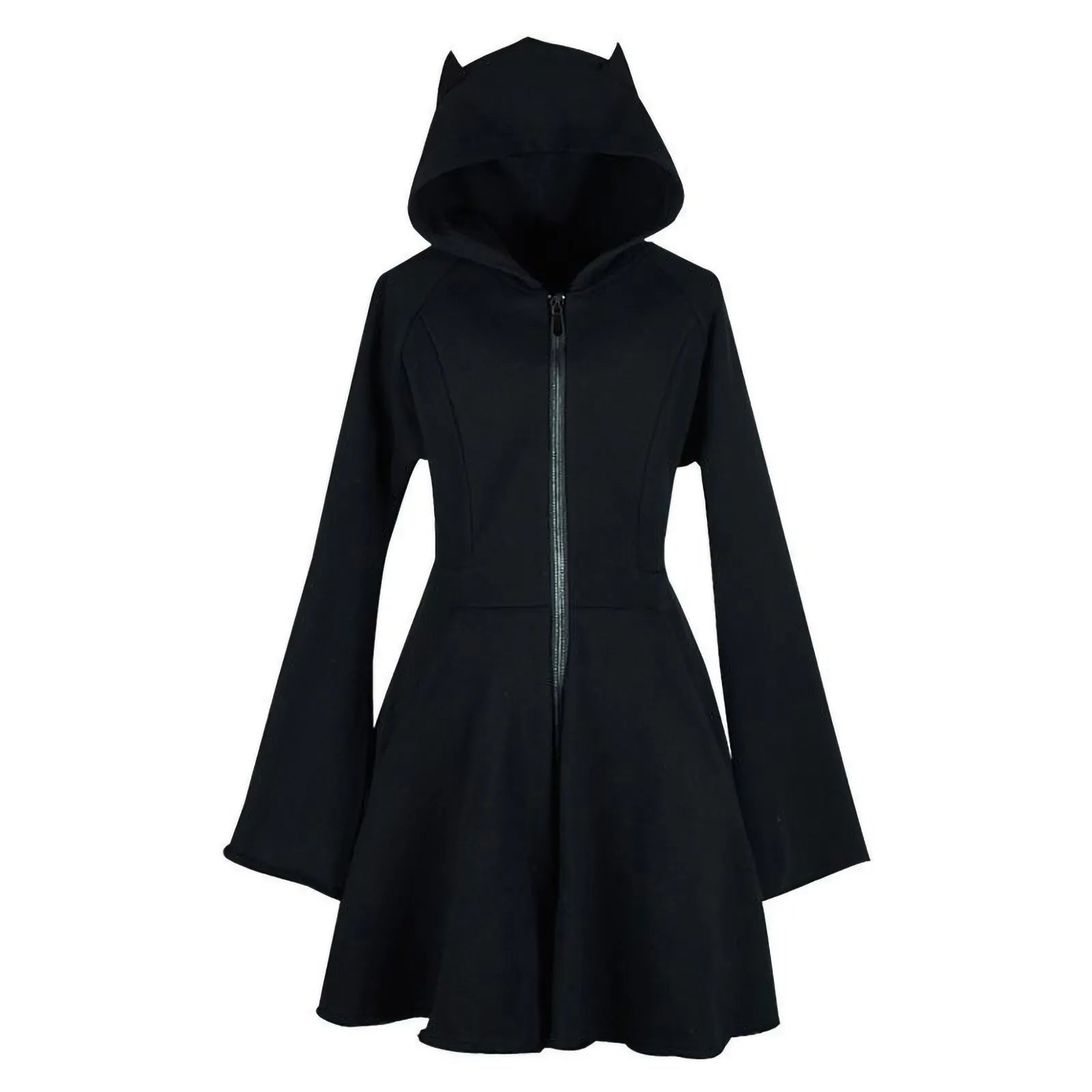 Women's Black Sweatshirt Slim Fit Zippered Cute Cat Ears Design Hoodies Gothic Hip Hop Vintage Plus Size Hooded Dress 5XL