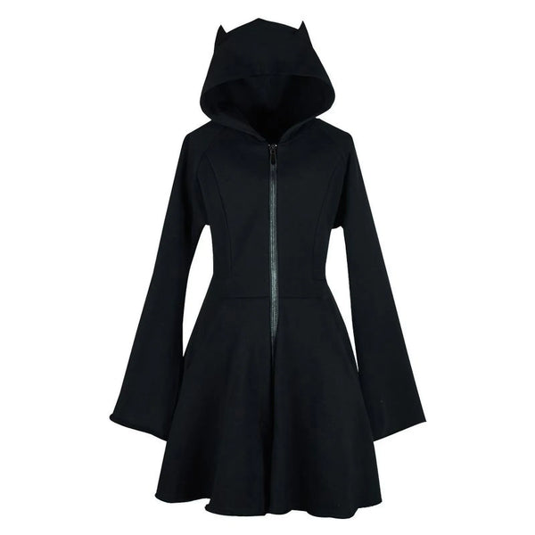 Women's Black Sweatshirt Slim Fit Zippered Cute Cat Ears Design Hoodies Gothic Hip Hop Vintage Plus Size Hooded Dress 5XL