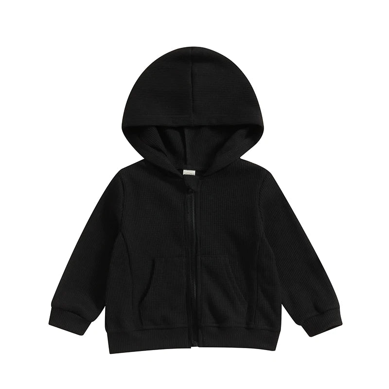 2023-07-11 Lioraitiin 12M-5Years Kids Hoodie Long Sleeve Hooded Zip-up Hoodie Solid Sweatshirt Jacket for Boys Girls
