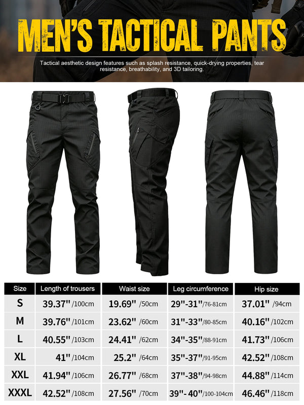 Men's Heavy Duty Tactical Pants Black, Durable Ripstop Cargo Work Pants, Water Resistant Outdoor Hiking Pants, Ships from US