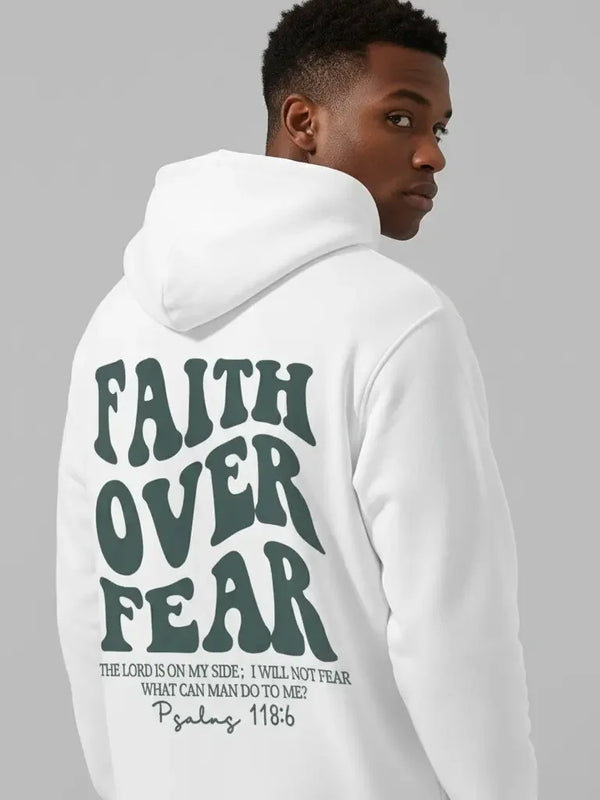 Men's Faith Over Fear Graphic Hoodie - Cotton Blend Black Long Sleeve Pullover Regular Fit | Soft & Breathable Fabric, Durable Print, Everyday Comfort, Machine Washable, Casual Urban Outdoor Commuting
