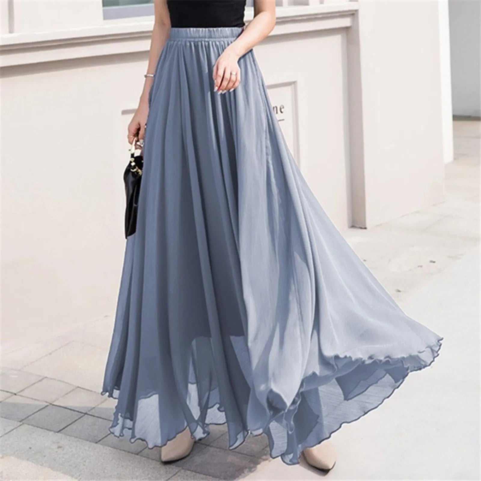 Skater Skirt for Women Summer Women's Solid Color Chiffon Skirt Women's High Waist Long Bathing Suits with Skirts for Women