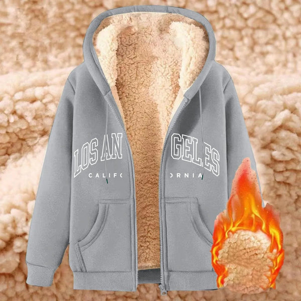 Women Solid Color Fleece Thickened Hoodies Large Size M-5XL Zip Up Warm Lined Thermal Sweatshirt Fall Winter Hooded With Pockets