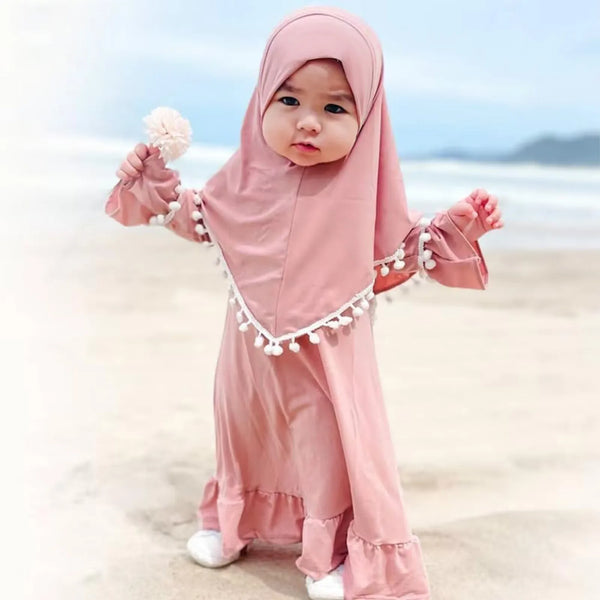 Little Girls Crop Top Girl Muslim Dress With Hijab For Newborn Infant Baby Girls Prayer Dress Muslim Little Girl Clothes Size 6