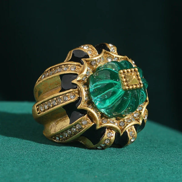 Vintage Rings For Woman Pumpkin Green Resin Black Gold Color Rhinestone Luxury Jewelry High-End Accessories Thanksgiving 2026