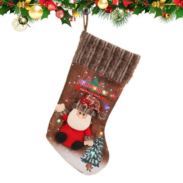 Christmas Stocking With Colorful Lights 18.11 Inches Cartoon Christmas Stocking Tree Ornaments Decoeative Stocking Pendants