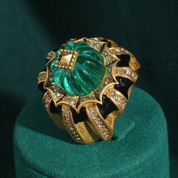 Vintage Rings For Woman Pumpkin Green Resin Black Gold Color Rhinestone Luxury Jewelry High-End Accessories Thanksgiving 2026