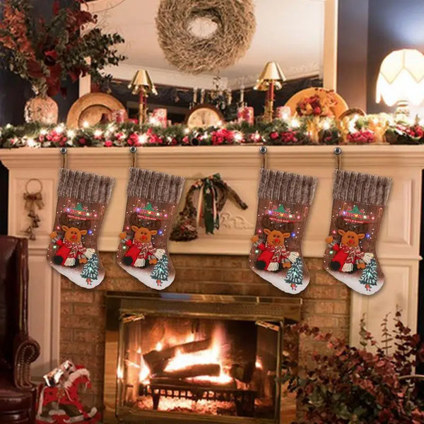 Christmas Stocking With Colorful Lights 18.11 Inches Cartoon Christmas Stocking Tree Ornaments Decoeative Stocking Pendants