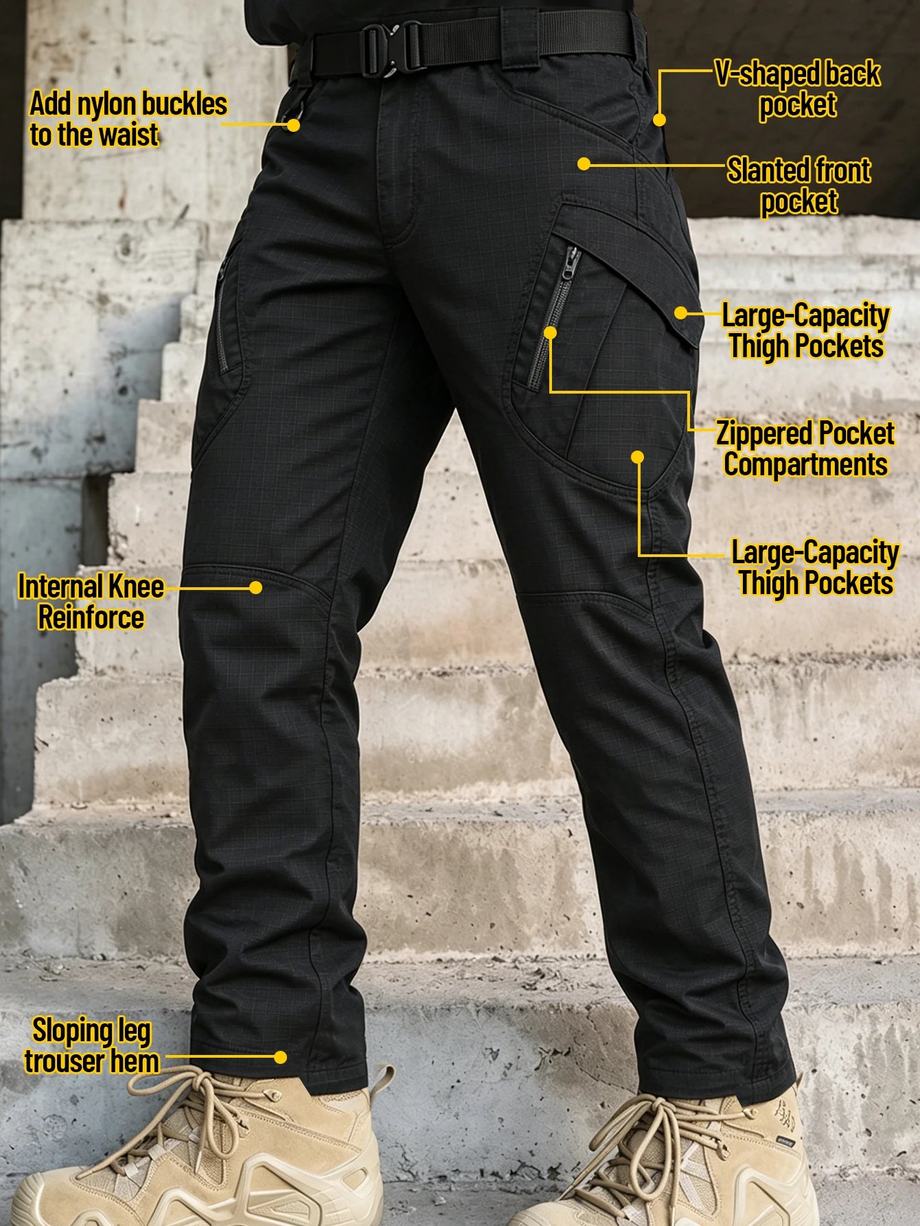 Men's Heavy Duty Tactical Pants Black, Durable Ripstop Cargo Work Pants, Water Resistant Outdoor Hiking Pants, Ships from US