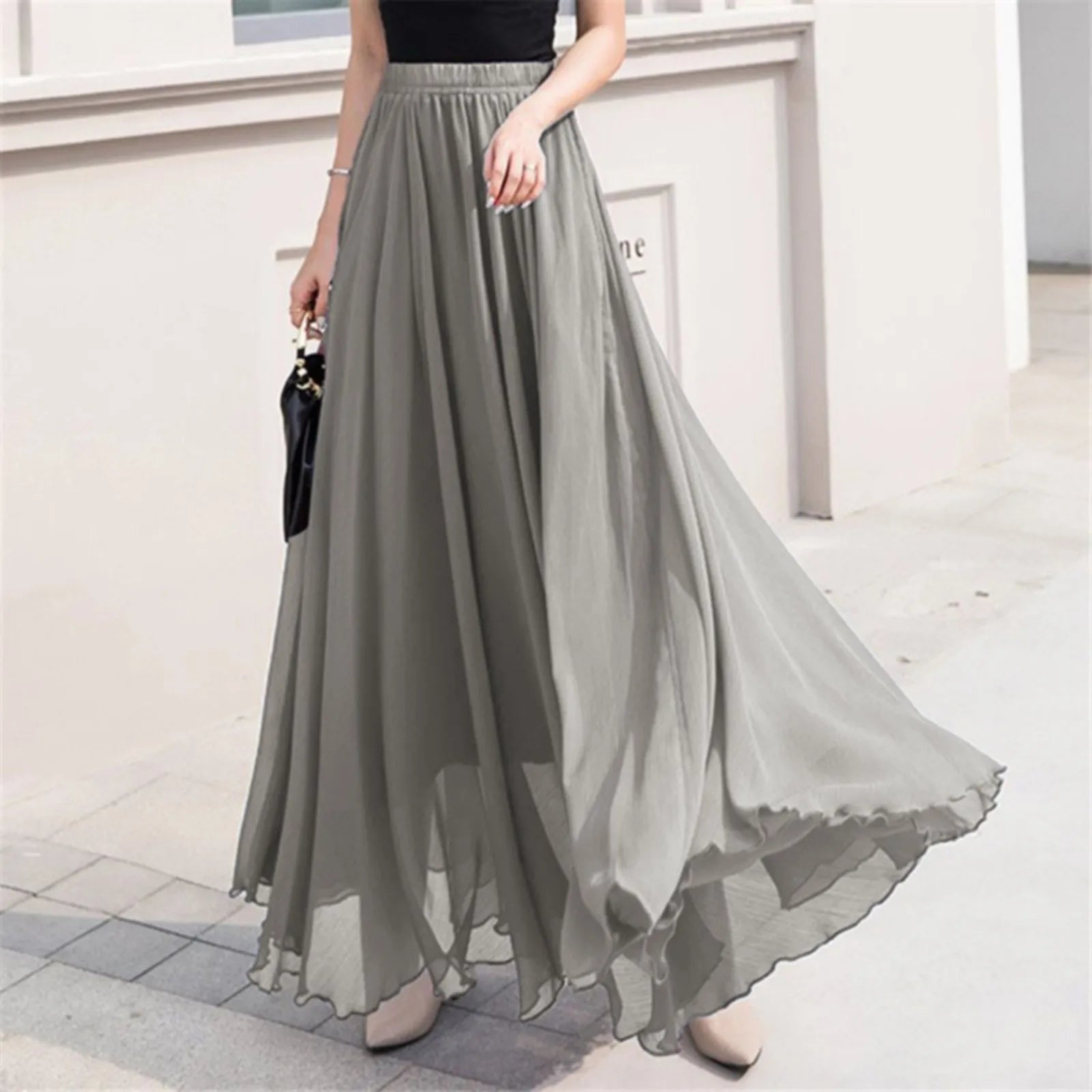 Skater Skirt for Women Summer Women's Solid Color Chiffon Skirt Women's High Waist Long Bathing Suits with Skirts for Women