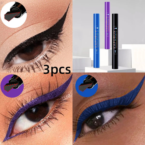 3pcs Colors Double Head Star Seal Eyeliner Waterproof Stamp Pen Black Blue Purple Eye Liner Pencil Long Lasting Fast Drying Lazy Eye Makeup Eye Cosmetic for Women Gifts