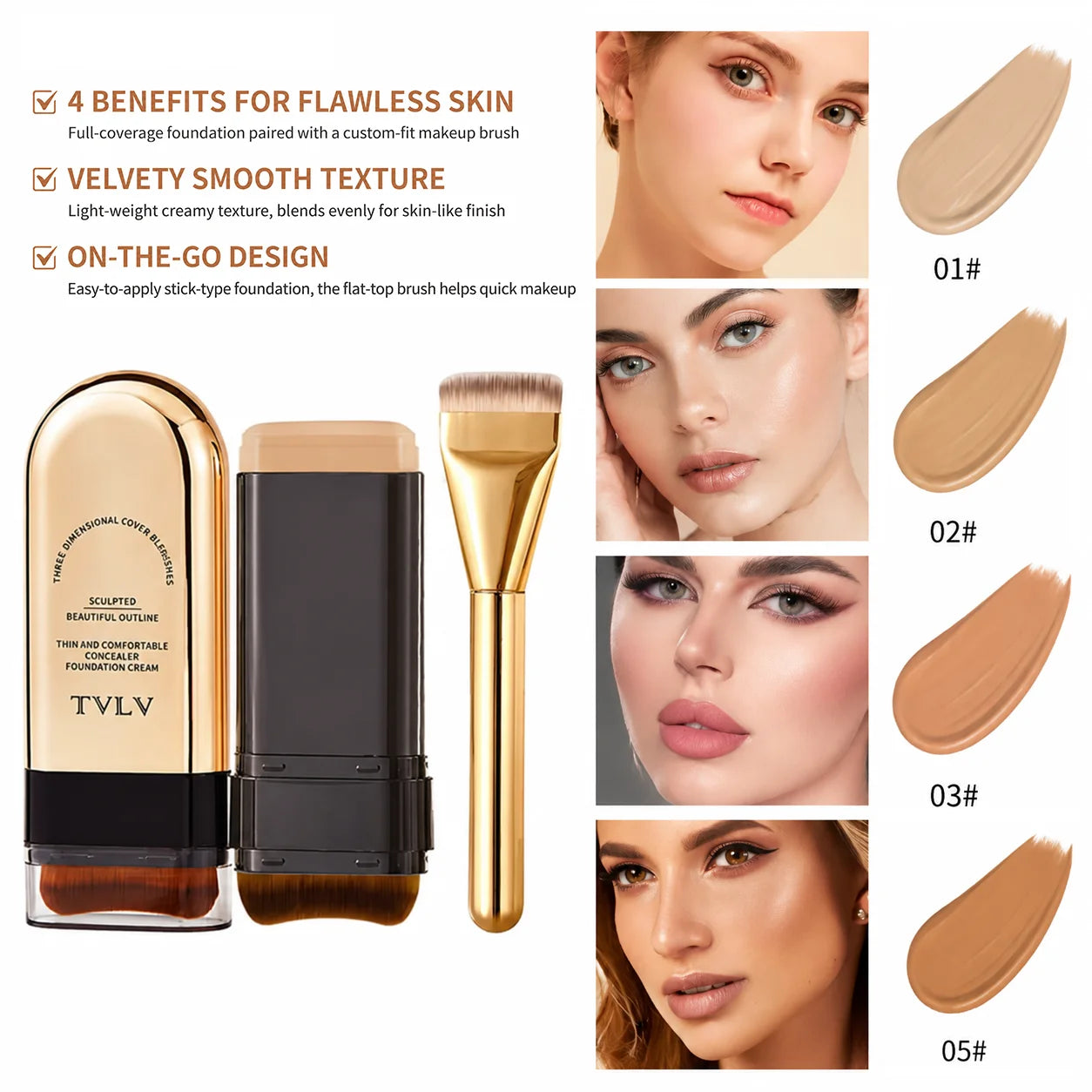 4‑in‑1 Makeup Artist Base Makeup Bundle, Hydrating Primer Gel, HD Setting Spray, Full‑Coverage Foundation Stick with Premium Foundation Brush, Long‑Lasting Matte Finish for Daily Makeup