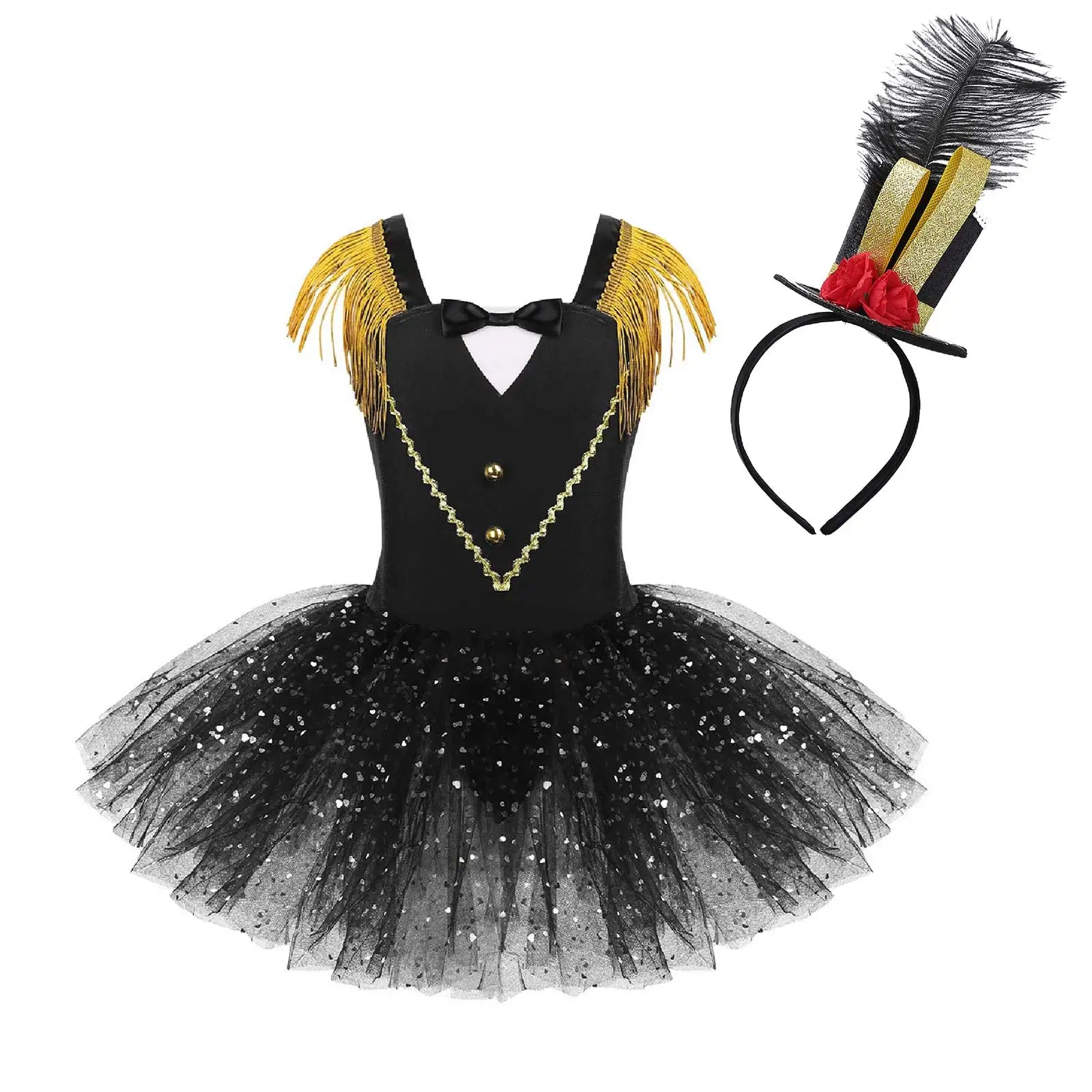 Girls Halloween Circus Ringmaster Costume Dancewear Sequins Mesh Tutu Gymnastics Leotard Dance Dress for Carnival Dress Up