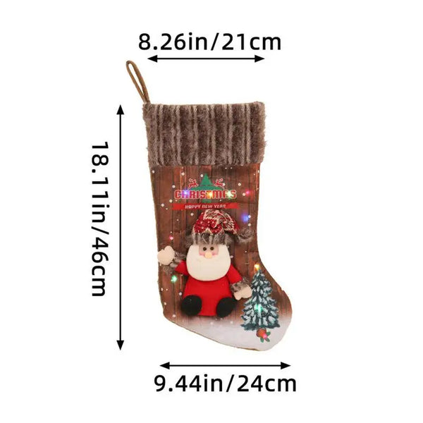 Christmas Stocking With Colorful Lights 18.11 Inches Cartoon Christmas Stocking Tree Ornaments Decoeative Stocking Pendants