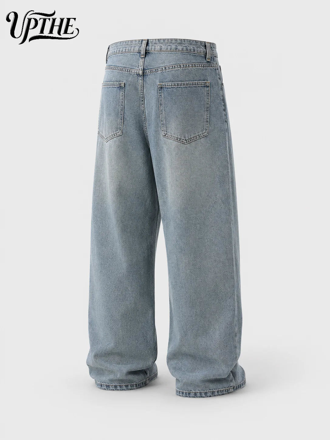 UP.THE Men Light Washed Baggy Wide Leg Jeans, Y2K Oversized Loose Plain Denim Pants, Minimal Basic Streetwear Trousers for Daily Casual Outfits