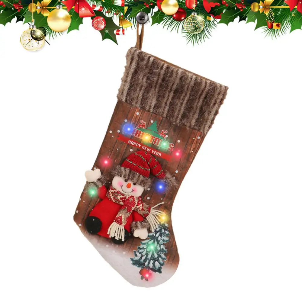 Christmas Stocking With Colorful Lights 18.11 Inches Cartoon Christmas Stocking Tree Ornaments Decoeative Stocking Pendants