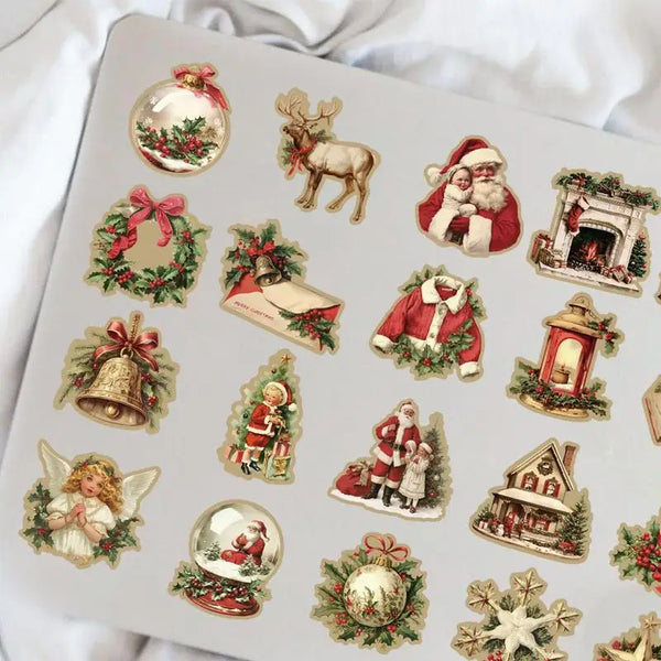 Vintage Christmas Sticker Christmas Exquisite Cartoon Stickers Phone Cases Laptop Decor Stickers Kids New Year Gift Toy Sticker