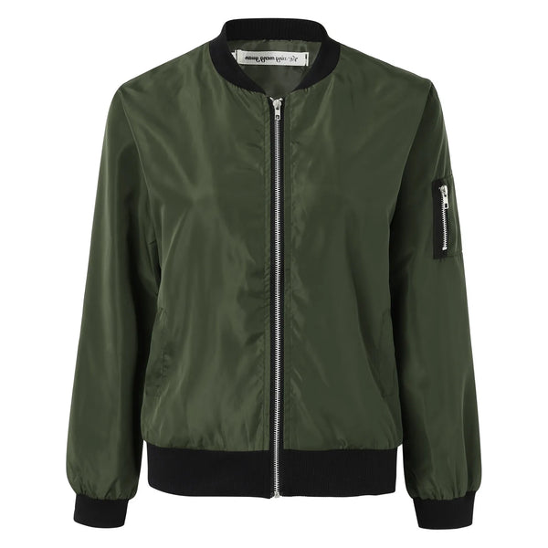 Women's Solid Color Cool Girl Jackets Round Neck Zipper Vintage Bomber Jacket Autumn Casual Female Bomber Jacket Chic Outerwear