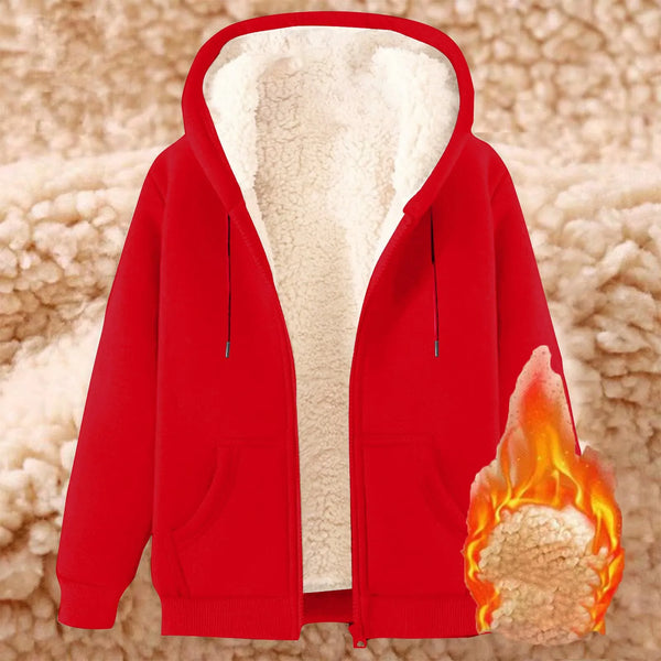 Women Solid Color Fleece Thickened Hoodies Large Size M-5XL Zip Up Warm Lined Thermal Sweatshirt Fall Winter Hooded With Pockets