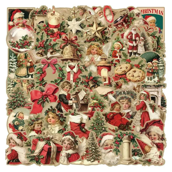 Vintage Christmas Sticker Christmas Exquisite Cartoon Stickers Phone Cases Laptop Decor Stickers Kids New Year Gift Toy Sticker