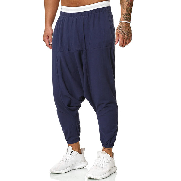 Punk Pajama Pants Men's Harem Trousers Training Trousers Wide Legs Yoga Trousers Loose Pure Colour Hip Length Trousers With