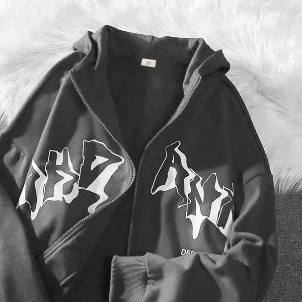 Men'S Sweatshirts Hoodies Zip Up Jacket Zip Up Hoodies Hip Hop Sweatshirt Vintage Goth Print Hooded Jacket Sudaredaras Hombre