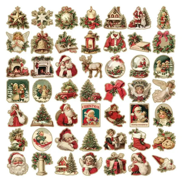 Vintage Christmas Sticker Christmas Exquisite Cartoon Stickers Phone Cases Laptop Decor Stickers Kids New Year Gift Toy Sticker