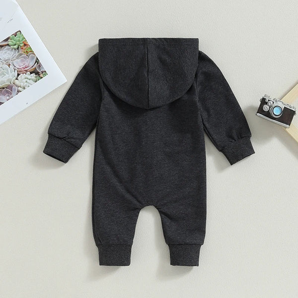 2023-07-19 Lioraitiin 0-12M Newborn Baby Boys Girls Fall Jumpsuits Long Sleeve Solid Zip Up Hooded Rompers Newborn Outfit