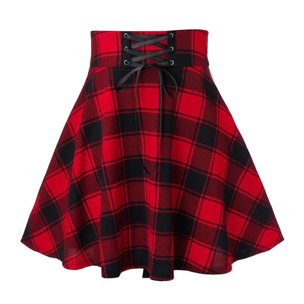 Women Plaid Skirts Spring Autumn High Waist Bandage Short Skirts Casual Daily Female Skirt School Style Bodycon Mini Skirt