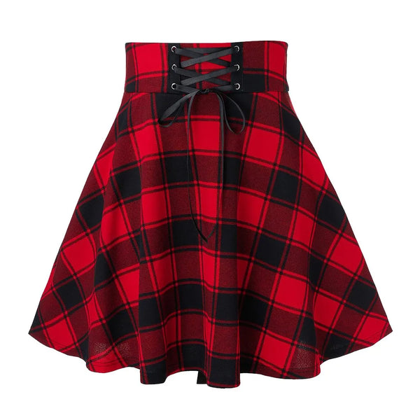 Women Plaid Skirts Spring Autumn High Waist Bandage Short Skirts Casual Daily Female Skirt School Style Bodycon Mini Skirt