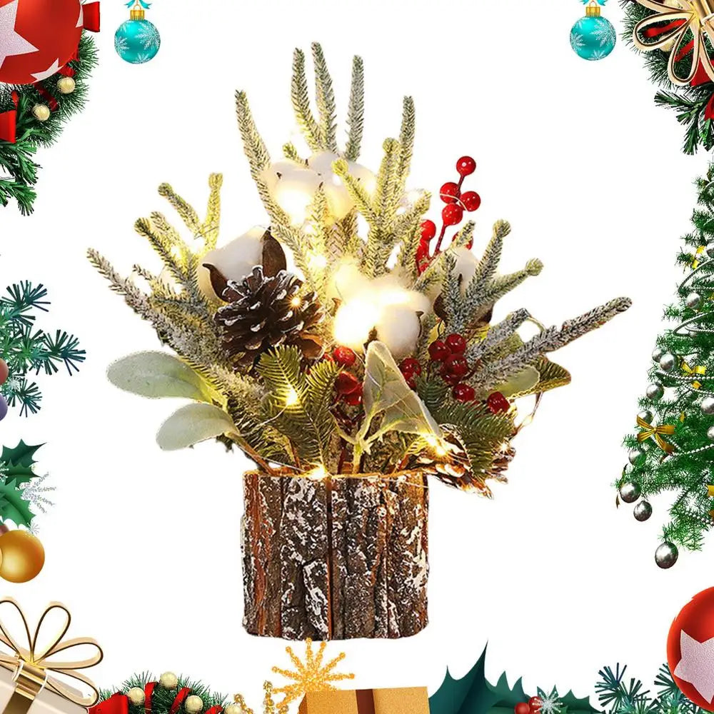 Christmas Table Decor Artificial Desk Christmas Tree With Berries Holiday Indoor Decorations 10cm/3.94 Inches Fake Potted Plants