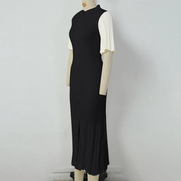 Summer Autumn Elegant Knitted Long Dresses Women French Slimming Knitted Mermaid Dress Lady Single Breasted Party A Line Dress
