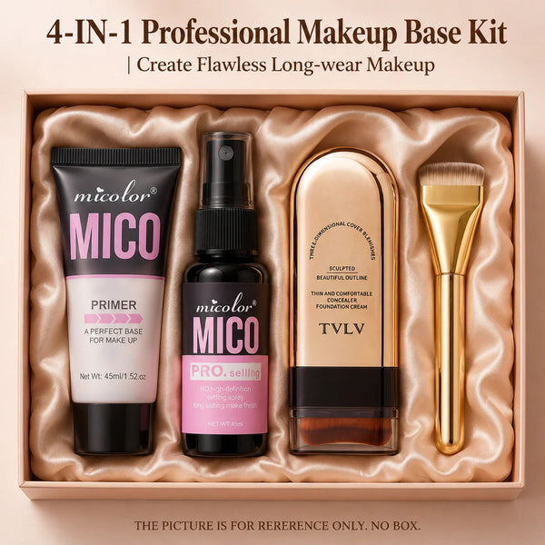 4‑in‑1 Makeup Artist Base Makeup Bundle, Hydrating Primer Gel, HD Setting Spray, Full‑Coverage Foundation Stick with Premium Foundation Brush, Long‑Lasting Matte Finish for Daily Makeup
