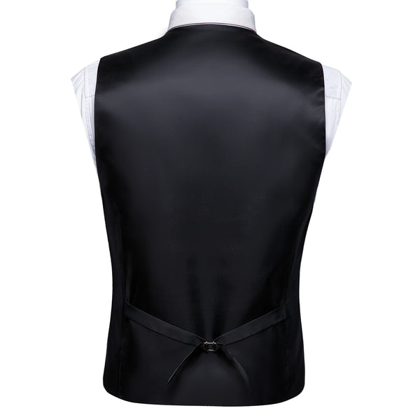 Men's Black Dress Vest Set with Tie Pocket Square Cufflinks - Jacquard Formal Tuxedo Waistcoat Suit Wedding Business Party