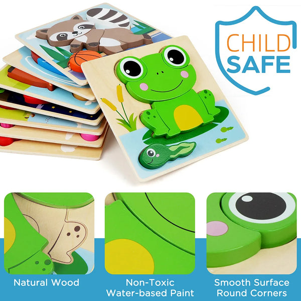 8 Pack Animal Wooden Puzzles Toys For Toddlers Boys Girls, Learning Educational Preschool Christmas Birthday Thanksgiving Gifts