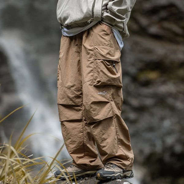 Male Summer Double Pleated Parachute Pants With Large Pockets Casual Outdoor Cargo Men'S Outdoor Sports Jogging Tactical Pants