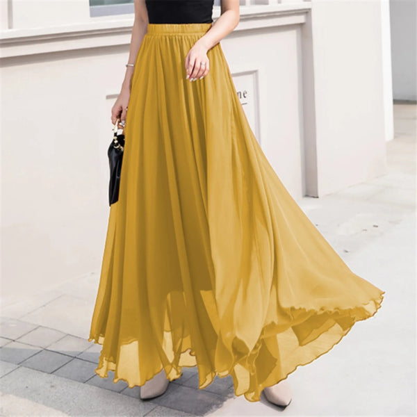 Skater Skirt for Women Summer Women's Solid Color Chiffon Skirt Women's High Waist Long Bathing Suits with Skirts for Women