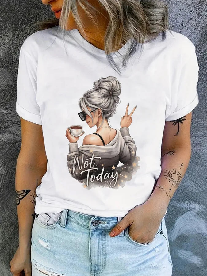 Y2k 90s 2000s Hot Sale Fashion T-shirt Artistic Wine Drink Women'S T-shirt Print Short Sleeve Women'S T Shirt Clothing Top Tee
