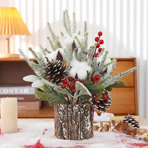 Christmas Table Decor Artificial Desk Christmas Tree With Berries Holiday Indoor Decorations 10cm/3.94 Inches Fake Potted Plants