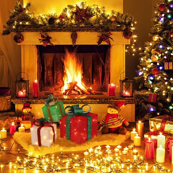 ABS Plastic LED60 Light Warm White Christmas Lights Three Piece Set in Onion Cloth Gift Box Model D0100XUDA9G