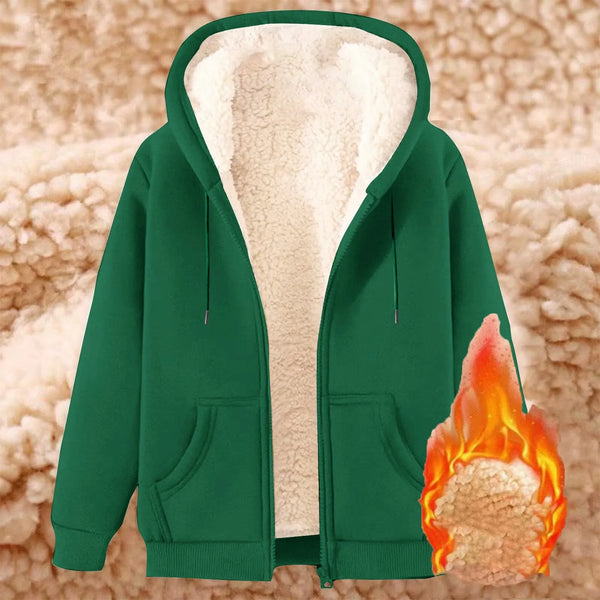 Women Solid Color Fleece Thickened Hoodies Large Size M-5XL Zip Up Warm Lined Thermal Sweatshirt Fall Winter Hooded With Pockets