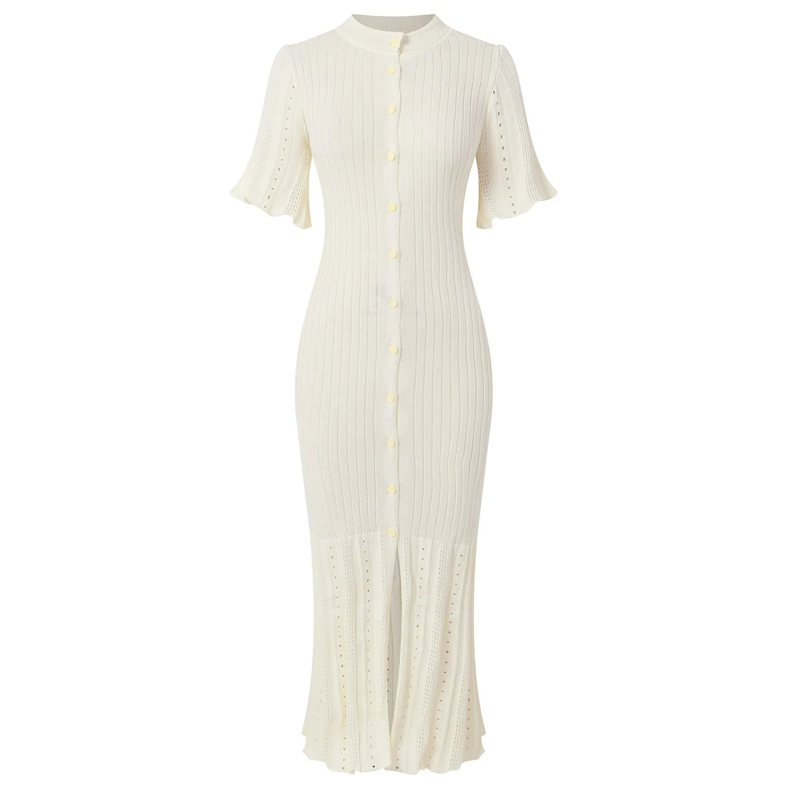Summer Autumn Elegant Knitted Long Dresses Women French Slimming Knitted Mermaid Dress Lady Single Breasted Party A Line Dress