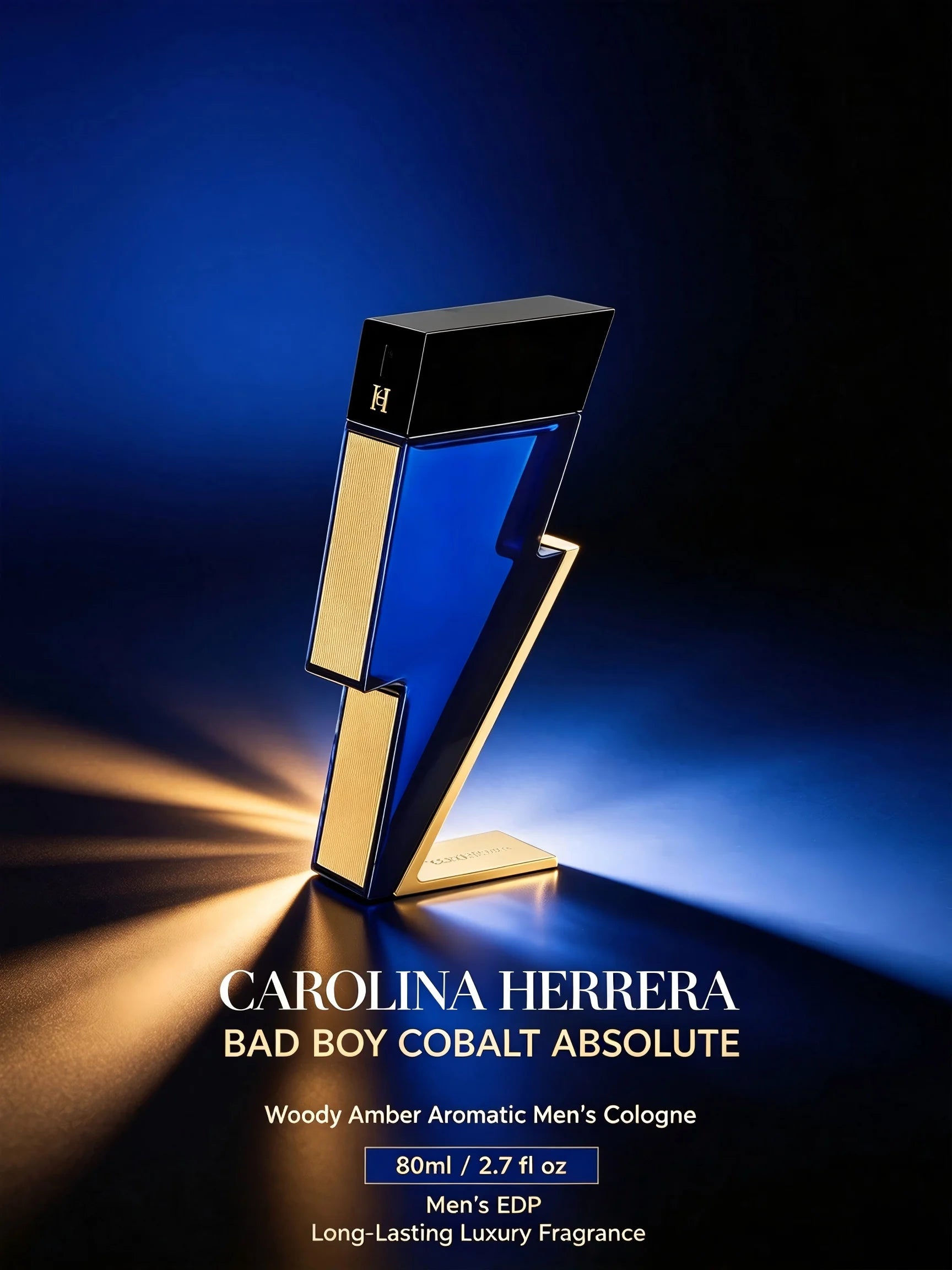 Carolina Herrera Bad Boy Cobalt Absolute EDP for Men, 3.4fl oz/100ml, 1 Bottle, Woody Amber Aromatic Long Lasting Men's Cologne, Birthday Gift for Him, Fall, Halloween, Thanksgiving, Black Friday, Christmas, New Year Holiday