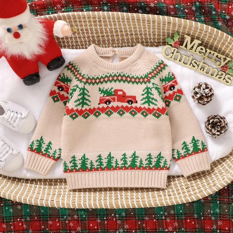 2024-06-01 Lioraitiin Baby Boy Christmas Sweaters Long Sleeve Round Neck Truck Print Knit Pullovers Infant Jumper Tops